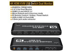 AUBEAMTO HDMI-compatible KVM Switch 4K 60Hz 2 Port Dual Monitor USB 3.0 KVM Switch 1080P USB KVM Switcher HDMI with USB 3.0 port