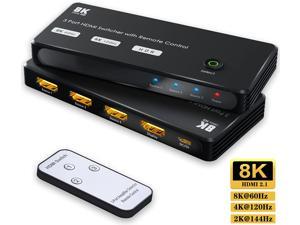 HDMI 2.1 Switch,AUBEAMTO 8K UHD 3 in 1 Out HDMI Switcher with IR Remote, Support 48Gbps 8K@60Hz 4K@120Hz Dynamic HDR HDCP2.3 Selector Hub Compatible with Roku, PS5, Xbox X, Apple TV, Blu-ray Player