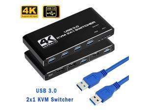 AUBEAMTO USB KVM Switch USB 3.0 Switcher HDMI-compatible KVM Switch 2 In 1 Out 4K for 2 PC Sharing Keyboard and Mouse EDID / HDCP Printer