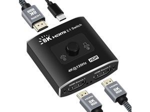 8K60Hz HDMI 21 Switch 4K120Hz HDMI Switch 2 in 1 Out 2 Ports HDMI Switcher Selector Support 1080P240Hz 48Gbps High Speed for PS5 Xbox Fire Stick Roku UHD Monitor Projector
