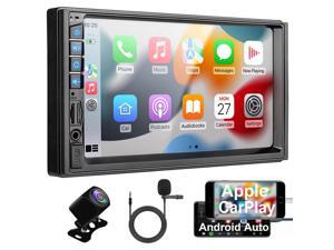 7" Double Din Car Stereo with Voice Control Apple Carplay & Android Auto Play MP5 Radio MirrorLink Steering Wheel Control USB/SD AM/FM Car Radio+Camera