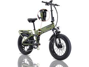 PASELEC PX6 750W Electric Folding Bike, 20" *4.0'' Fat Tire Snow ebike, 48V 12AH Removable Lithium Battery, Max Speed 30MPH, 7-Speed Gears, Front and Rear Full Suspension,Green