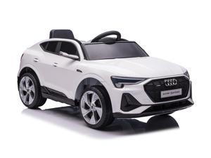 Kids Outdoor Toys 12V Electric Car with RC Ride On Cars with Suspension Wheels Soft Start Open Doors Leather Seat MP4 Screen White Americas Toys Compatible with Audi