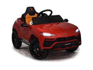 Electric Ride On Car with RC 12V Kids Battery Powered Ride On Toys with Spoked wheel Open Doors Leather 1 Seat MP4 Screen Music Horn Red Americas Toys Compatible with Lamborghini