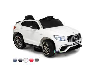 Ride On Toys  Electric 12V Battery Powered RC Car  Kids Ride On Car with Plastic Wheels Sound Button Open Doors Leather Seat Music Education Stories and Horn Compatible with MercedesBenz