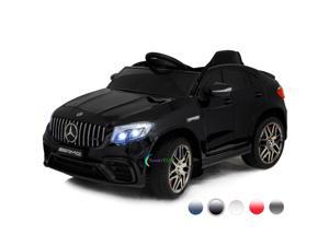 Ride On Toys  Electric 12V Battery Powered RC Car  Kids Ride On Car with Plastic wheels Sound Buttons Open Doors Leather Seat Music Education Stories Black Compatible with MercedesBenz