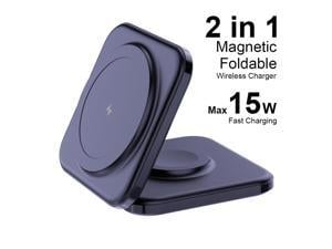 Magnetic Wireless Charger for iPhone Airpod Apple Watch  2 in 1 Multifunctional Travel Charging Station 15W Fast Charging Stand for Apple Devices iPhone 15141312ProMaxPlusProUltra