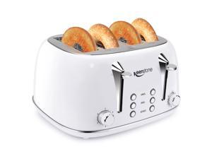 Toasters 4 Slice, Keenstone Retro Stainless Steel Bagel Toaster with Wide Slots, White