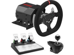 V10 Force Feedback Gaming Racing Wheel with Magnetic Pedals and Shifter Dual Paddle and Detachable Design Steering Wheel for PC