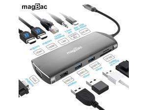 Protable USB C Hub,11 Ports Dock Station Extend Dual Monitor for HP/Dell/Lenovo Windows Laptop,Multiple Adapter Type C Dongle with 2 HDMI 4K,VGA,3x USB Port,100W PD Charging, Ethernet,SD/TF Slot,Audio
