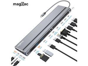 magBac Multiport Hub USB Type C Dock Station Triple Display For Macbook Pro Thunderbolt 3 4 Lenovo ASUS DELL 4K 60Hz Dual HDMI