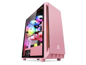 Segotep Gank 5 PC Computer Cases, ATX Mid-Tower Case, Glass Full Side Panel, Gaming Computer Case Support ATX / M-ATX / ITX (Pink)