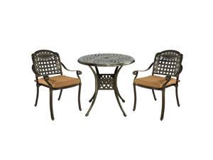 MEETWARM 3 Piece Patio Bistro Set, Outdoor All-Weather Cast Aluminum Dining Furniture Set Includes 2 Chairs with Cushions and a 31 Round Table with Umbrella Hole for Garden Deck