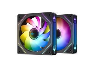 DARKROCK R120-2-Pack 120mm Reverse Installed Infinite Mirror Design PC Fan with Addressable RGB Effect, PWM Smart Control and Hydraulic Bearing for Stable Operation - Black