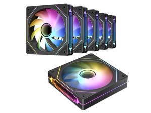 DARKROCK F120 6-Pack 120mm Infinite Mirror Case Fans with PWM Control & ARGB Effect, 24 LED Lights, HDB Hydraulic Bearing for Low-Noise Operation - Suitable for Most PC Cooling Systems - Black