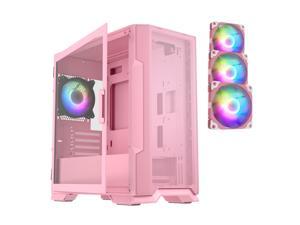 Vetroo M03 Pink Compact Computer Case Micro ATX Mini ITX Pink Gaming PC Case USB3.0 Door Opening Transparency Tempered Glass Side Panel & Front Mesh Panel 3 Pink & 1 Black ARGB PWM Fans
