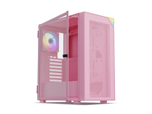 Vetroo AL800 Mid Tower ATX PC Computer Case - Door Opening Design Tempered Glass, Adjustable LED Strip, Pre-Installed ARGB & PWM FDB Fan in Rear, Support for 50 Series GPUs - Pink