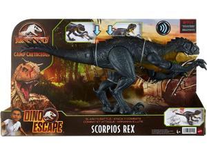Jurassic World Slash N Battle Scorpios Rex Action & Sound Dinosaur Figure Camp Cretaceous with Movable Joints, Slashing & Tail Whip Motions & Roar Sound, Kids Gift Ages 4 Years & Up