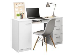 Madesa Home Office Computer Writing Desk with 3 Drawers, 1 Door and 1 Storage Shelf, Plenty of Space, Wood, 18" D x 53" W x 30" H  - White
