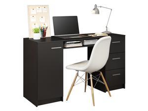 Madesa Home Office Computer Writing Desk with 3 Drawers, 1 Door and 1 Storage Shelf, Plenty of Space, Wood, 18" D x 53" W x 30" H  - Black