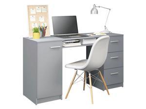Madesa Home Office Computer Writing Desk with 3 Drawers, 1 Door and 1 Storage Shelf, Plenty of Space, Wood, 18" D x 53" W x 30" H  - Grey
