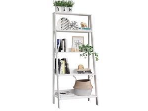 Madesa 5-Tier Ladder Shelf with Storage Space, Free Standing Bookshelf, Wood, 15" D x 24" W x 53" H  White