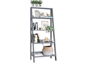 Madesa 5-Tier Ladder Shelf with Storage Space, Free Standing Bookshelf, Wood, 15" D x 24" W x 53" H Grey