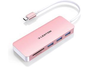 LENTION USB C Hub with 3 USB 3.0 & SD/Micro SD Card Reader Compatible 2022-2016 MacBook Pro,New Mac Air/iPad Pro/Surface,More,Type C Adapter(CB-C15,Rose Gold)