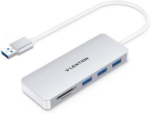 LENTION USB 3.0 Hub with 3 USB 3.0 & SD/Micro SD Card Reader Adapter for Micro/SDXC/SDHC/SD/UHS-I Cards Compatible MacBook Air/Pro(Previous Generation),Surface,Chromebook,More(CB-H15,Silver)