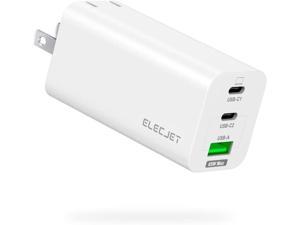 USB C Fast Charger, ELECJET 65W 3-Port Pocket-Sized PD GaN Wall Charger for MacBook, iPhone, Samsung, iPad, Dell Lenovo 65 Watt Laptop 45W USBC Super Fast Charger White