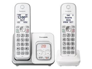 Panasonic DECT 60 Expandable Cordless Phone with Answering Machine and Smart Call Block  2 Cordless Handsets  KXTGD632W WhiteSilver