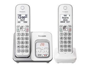 Panasonic DECT 60 Expandable Cordless Phone with Answering Machine and Smart Call Block  2 Cordless Handsets  KXTGD532W WhiteSilver