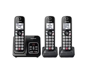 Panasonic Cordless Phone with Answering Machine Advanced Call Block Bilingual Caller ID and Easy to Read HighContrast Display Expandable System with 3 Handsets  KXTGD833M Metallic Black