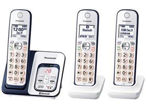Panasonic Expandable Cordless Phone System with Link2Cell Bluetooth Voice Assistant Answering Machine and Call Blocking  3 Cordless Handsets  KXTGD563A Navy BlueWhite