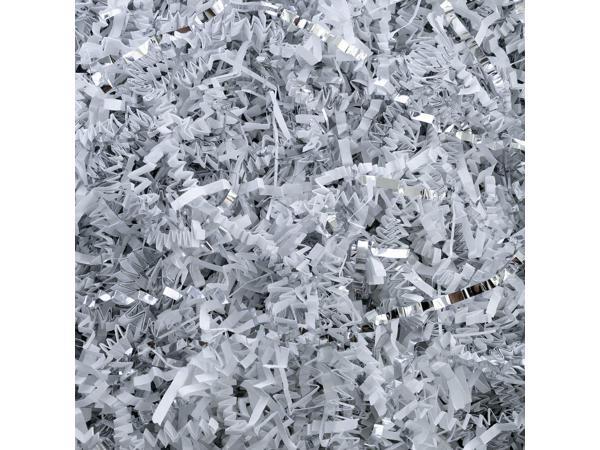 MagicWater Supply Crinkle Cut Paper Shred Filler (4 oz) for Gift Wrapping & Basket Filling - White & Silver