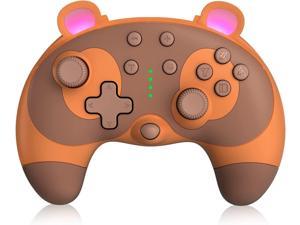 Wireless Controller for Nintendo Switch PowerLead Cute Raccoon Animal Pro Gamepad for Nintendo Switch with 6 AxisTurboMotion ControlWakeup Function Adjustable Vibration Brown