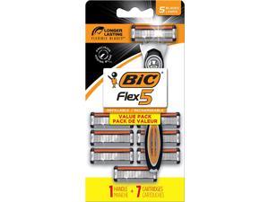BIC Hybrid Flex 5 Titanium 5 Blade Disposable Razors for Men For a Smooth and Comfortable Shave 1 Handle and 7 Cartridges 8 Piece Razor Set
