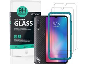 Ibywind Screen Protector for Xiaomi Mi 9  Mi 9 Pro 5G Pack of 2 9H Tempered Glass Screen Protector with Back Carbon Fiber Skin ProtectorIncluding Easy Install Kit