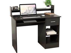 soges Desk with Drawer and Shelves 394 inches Black Desk Perfect for Small Space Computer Desk with Keyboard Tray Black SZKSTST100SRBCA