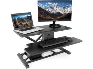PrimeCables 315 inch Electric Standing Desk Converter OneTouch Button Height Adjustable Sit Stand Desk Converter Keyboard Tray Desk Riser Fits Dual Monitor and Laptop