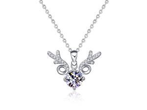 1CT Moissanite Sika Deer Design Christmas Necklace for Womens 925 Sterling Silver Pendant Necklace for Female Girlfriend Wedding Jewelry