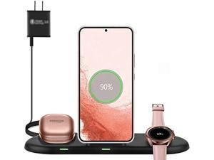 Wireless Charging Station 3 in 1 Fast Wireless Charger for Samsung Galaxy Watch 4 Active 2 Series and Galaxy Buds Series Phone Charger Stand Dock Compatible with Samsung Galaxy S22 S20 NoteBlack
