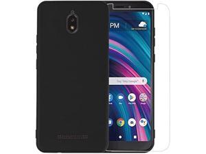 JR rutien Case for Blu View 2 Phone Case with Screen Protector Tempered Glass View2 B130DL Soft Shockproof Full Body Protection Protective Silicone Case Black