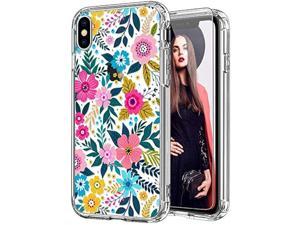 ICEDIO iPhone X Case with Screen ProtectoriPhone Xs Case Clear with Colorful Blooming Floral Flower Patterns for Girls WomenSlim Fit TPU Cover Protective Phone Case for iPhone XiPhone Xs