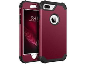 BENTOBEN Case for iPhone 8 PlusiPhone 7 Plus 3 Layer Hybrid Hard PC Soft Rubber Heavy Duty Rugged Bumper Shockproof Anti Slip FullBody Protective Phone Cover  Wine Red