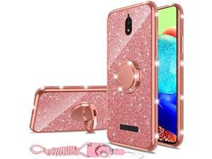 nancheng for Blu View 2 Case for Women Girls Glitter Luxury Sparkles Cute TPU Silicone Slim Phone Case with Bling Diamond Rhinestone Bumper Ring Stand  Strap Case for Blu View 2 B130DL Rose Gold
