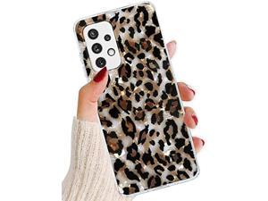 Jwest Galaxy A53 5G Case 65inch Luxury Sparkly Animal Leopard Print Vintage Cheetah Glitter Translucent Clear Soft TPU Bumper Hard PC Slim Drop Protective Phone Case for Women Girls Light Brown