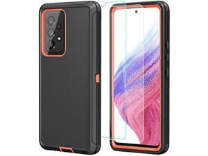 ONOLA Compatible with Galaxy A53 5G CaseSamsung A53 5G Case with Tempered Glass Screen Protector  HD Screen Protector 2 PackSamsung Galaxy A53 5G Case 3 in 1 A53 5G Phone Case Black Orange