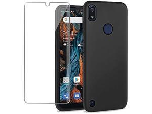 YJROP for Verve Connect Case with Tempered Glass Screen Protector Silicone Bumpers AntiScratch Shockproof Protective Phone Case Cover for Consumer Cellular Verve Connect ZTE Z6103Black