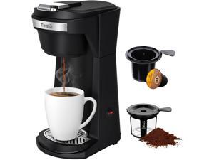 Teglu Single Serve Coffee Maker for K Cup Pod  Ground Coffee 2 in 1 K Cup Coffee Machine 14 Oz Brew Size Mini One Cup Coffee Pot Fast Brewing 800W Reusable Filter Classic Version Black